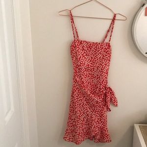 Red and White Floral Wrap Dress